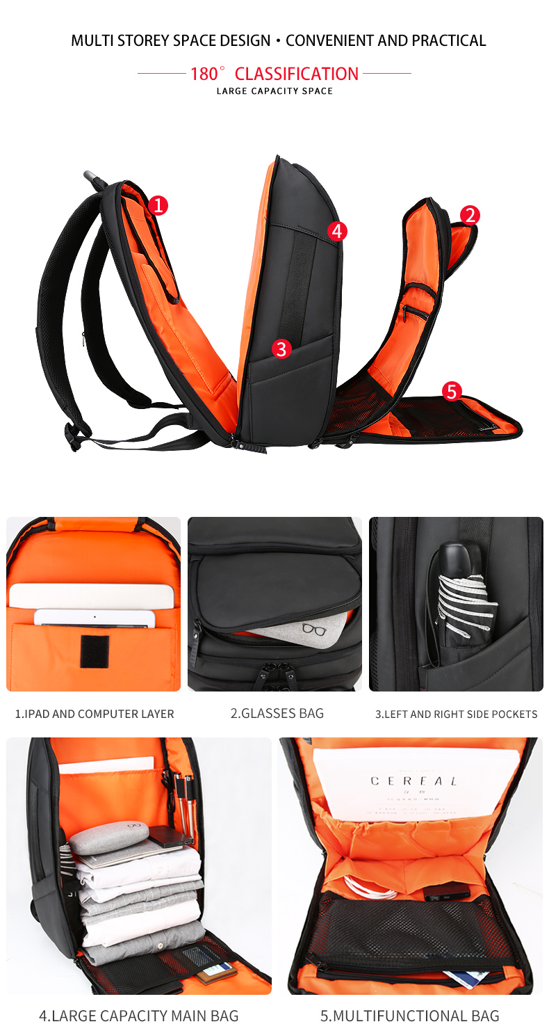 New custom logo large capacity anti theft laptop bag waterproof bag with USB interface business travel Backpack