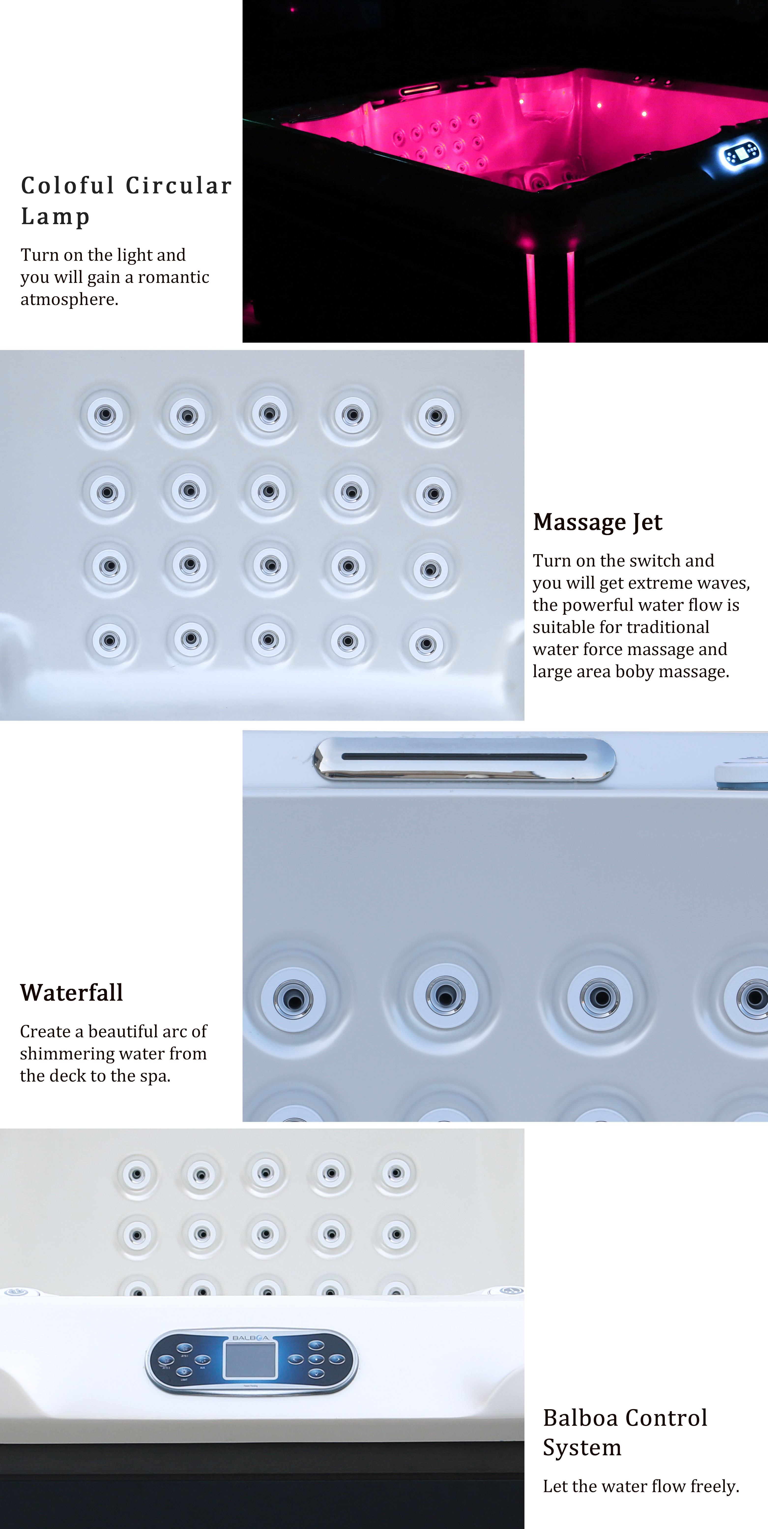 Balboa Control System Luxury Acrylic Hot Tub With Light Waterfall