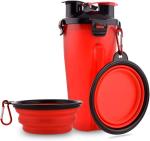2 in 1 350ml Pet Dog Water Food Bottle Collapsible Bowls with Carabiner