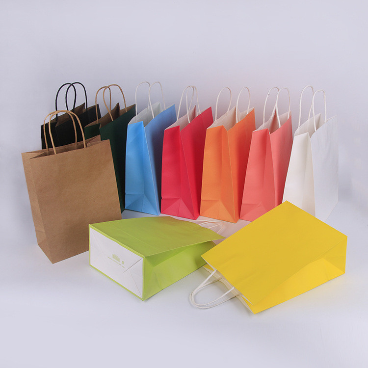 Assorted Color Middle-Size Kraft Paper Bags With Handle Gift Bag For Wedding Party Favor Decorations