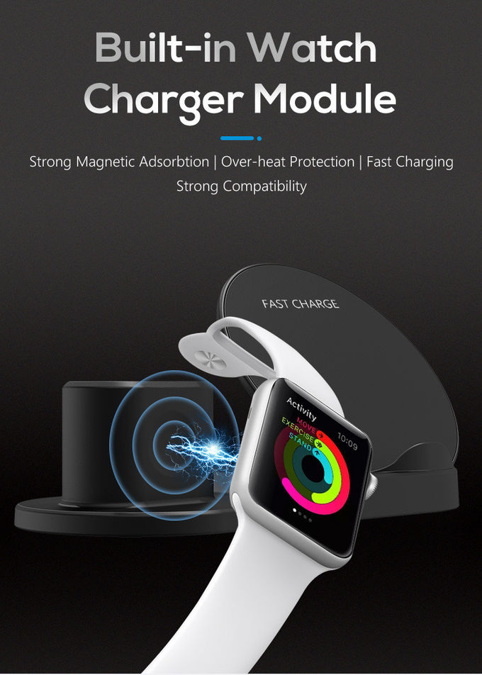 QI Enabled 10mm 5W ABS 3 In 1 QI Wireless Charger