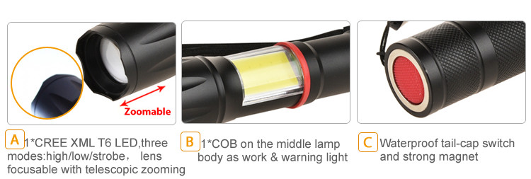 Middle Multifunction Cob LED Flashlight 155 * 30mm With Magnetic Base