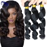 Remy Human Double Weft Cambodian Virgin Hair Loose Wave Natural Black