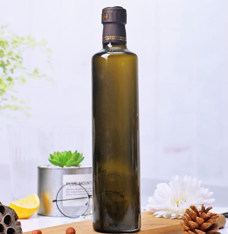 250ml 300ml Green Glass Round Kitchen Olive Oil Bottle with Pull-Ring Sealing Type