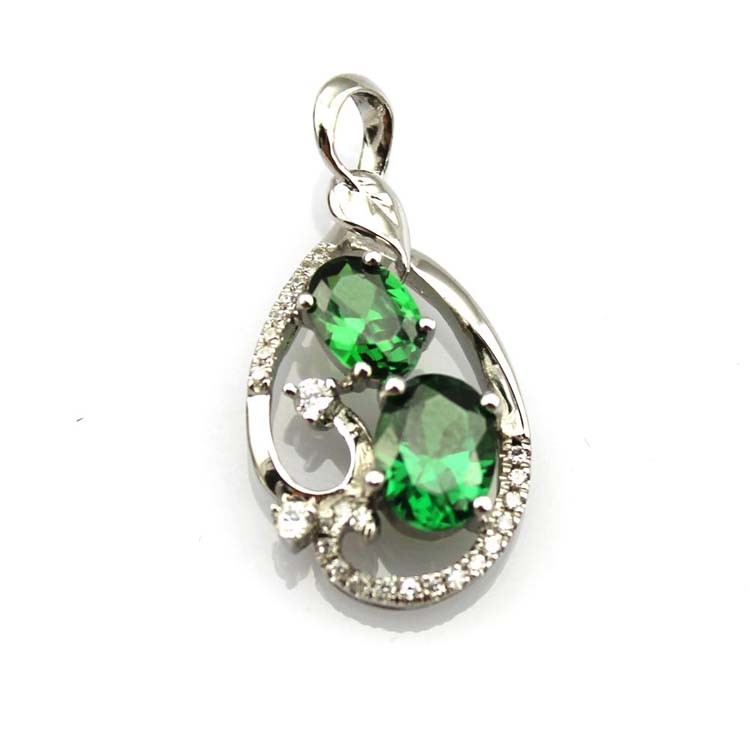 Fashion Sterling Silver Pendant with Green Cubic Zirconia (PSJ0386)