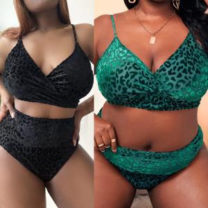 Quality Velvet Leopard Plus Size Underwire Swim Suit Bikini Plus Size Two Piece Swimsuit wholesale