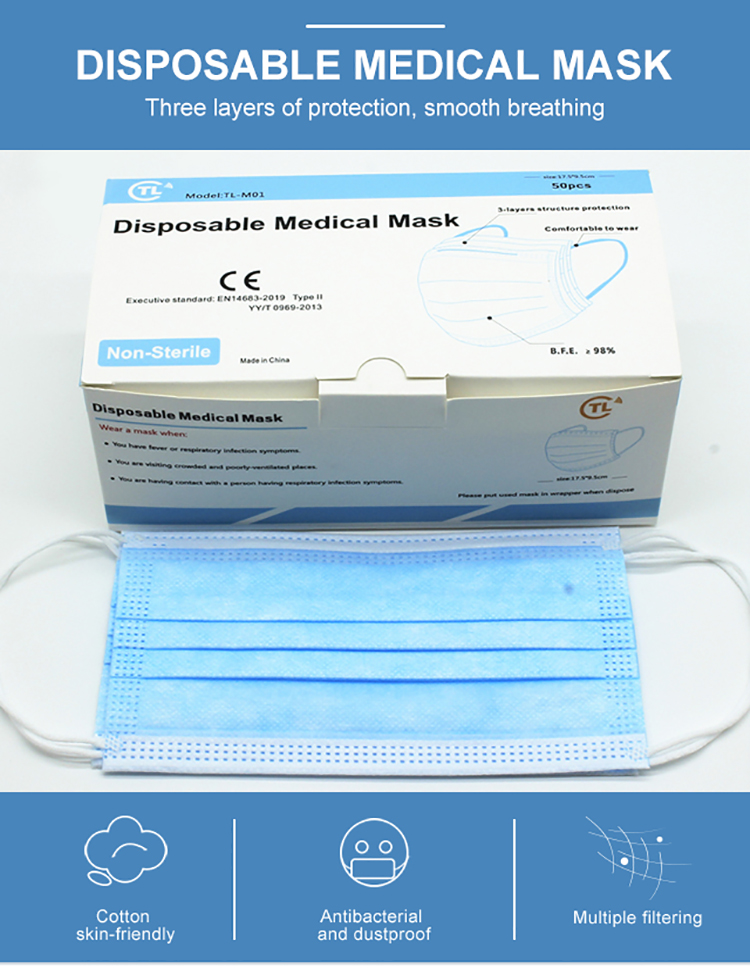 In Stock China Facemask 3 Ply Earloop Masque Doctor Disposable Medical Face Mask