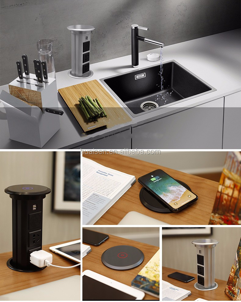 Hidden Electric Grounding Power Outlet Tower Plug Desktop Kitchen Motorised