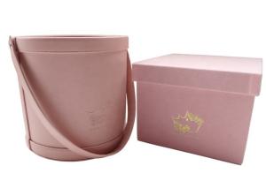 Quality Gold Foil Logo Pink Leather Gift Box Round Gift Box For Flowers wholesale