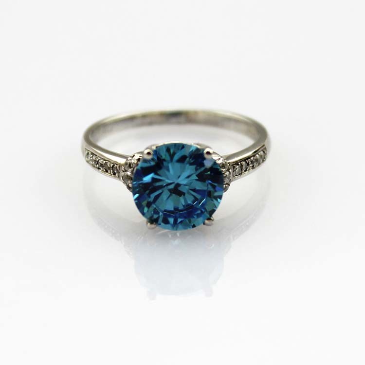 Fashion Sterling Silver with Round 9mm Created Tanzanite and CZ Diamonds Ring (F61)