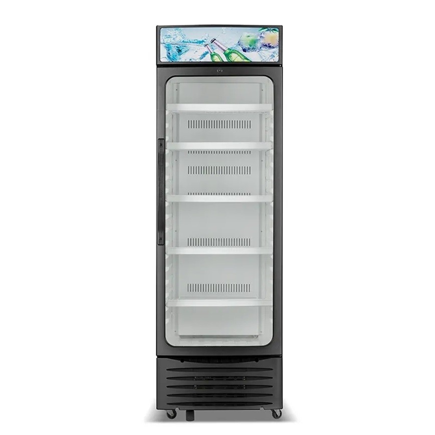350L Efficient Glass Door Fan Cooling Upright Showcase Cooler With LED Light