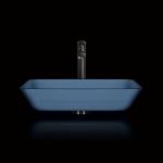 Handmade Toughened Glass Sink Matt Vessel Light Blue Vanity Rectangular