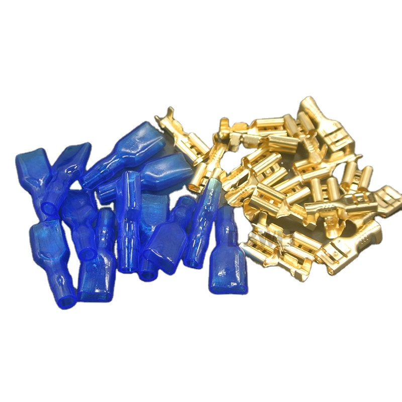 Crimp Male And Female Spade Connectors 6.3mm With Red Blue Insulating Sleeves