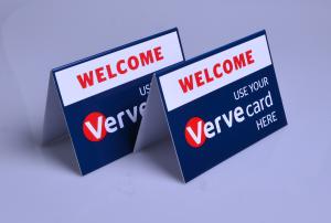 Quality Custom printed plastic PVC Verve Card payment way accepted display table tents wholesale