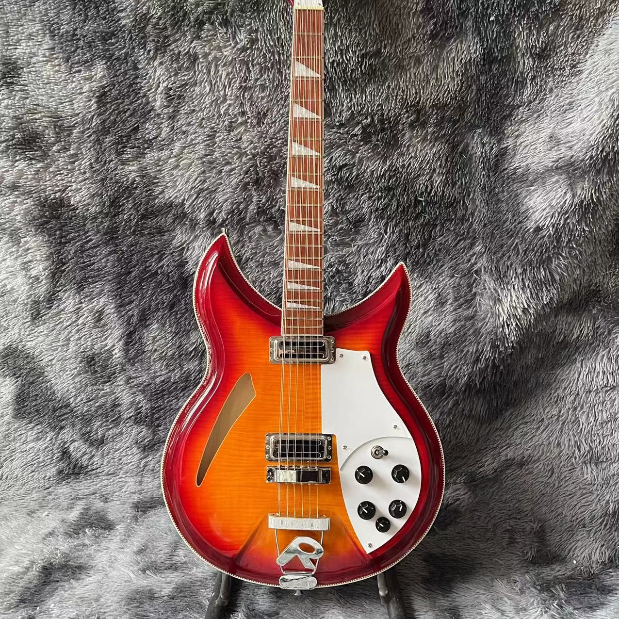Custom Flamed Maple Top Ricken 381 Style 6/12 String Electric Guitar in Cherry Burst Color
