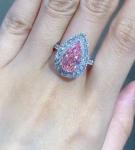 Pear Cut Pink Diamond Engagement Ring Wedding 18K White Gold CVD Diamond Ring