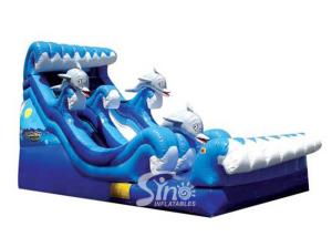 Quality 6.0m outdoor commercial grade three dolphins inflatable water slide with 0.55mm pvc tarpaulin material wholesale