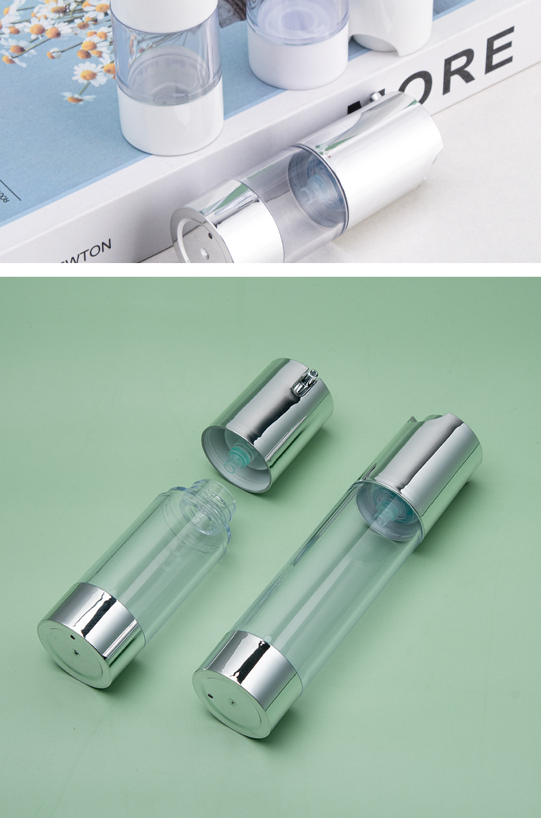 Silver Plastic PP Round Aluminum Cap Cream Airless Bottles 15ml 30ml 50ml 80ml 100ml