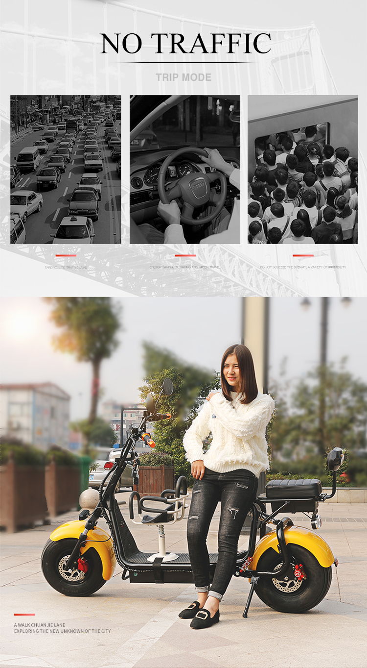 60v 20ah Lithium Battery 1000W Fat Tyre Citycoco Electric Motorcycle for Range 35-75km