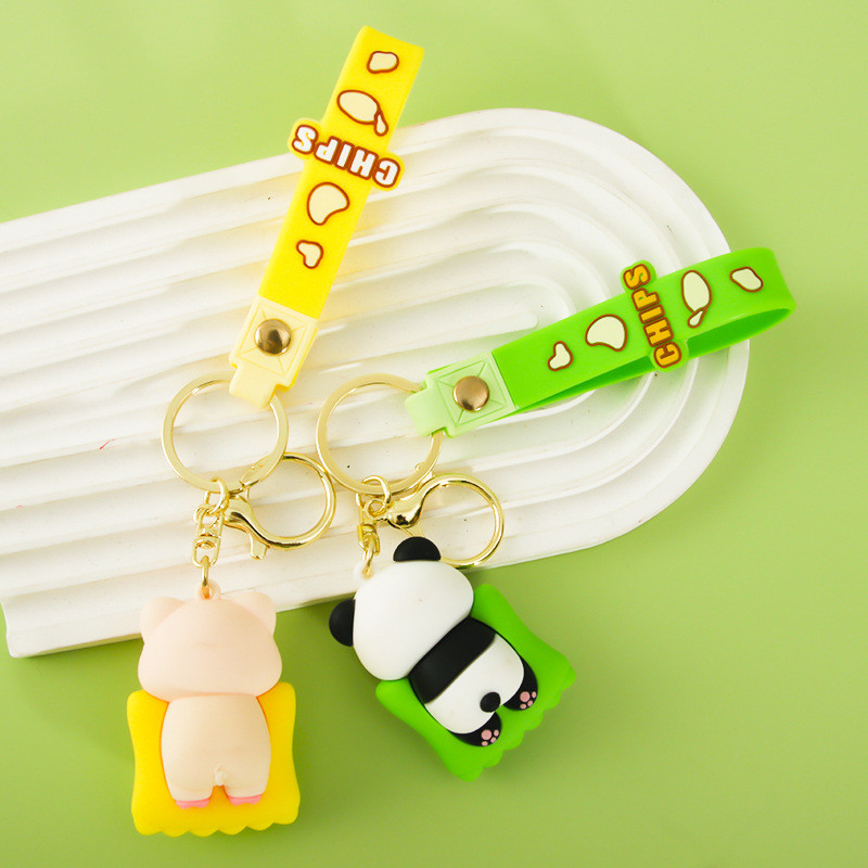 Panda Custom Keychain Charms For Girls Kids , Rubber Animal Purse Backpack Charm Pendant