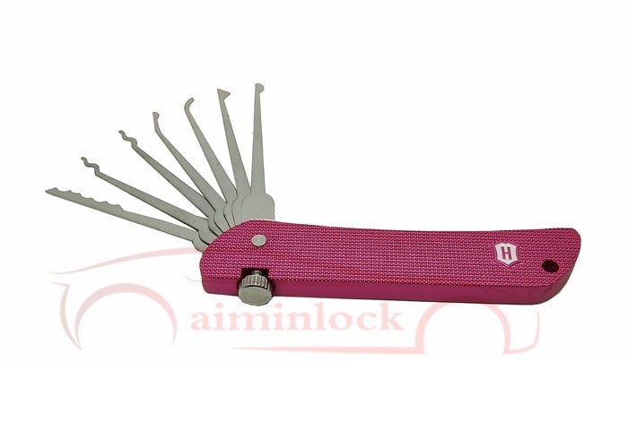 Haoshi Fold Locksmith Tools Foldable 7 in 1 Lock Picking Set Locksmith Tools (Pink）