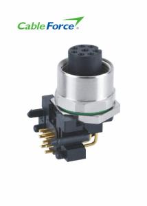 Quality M12 4 Pin Female Connector Panel Front Side Fastening With 90 Degree PCB Contacts wholesale