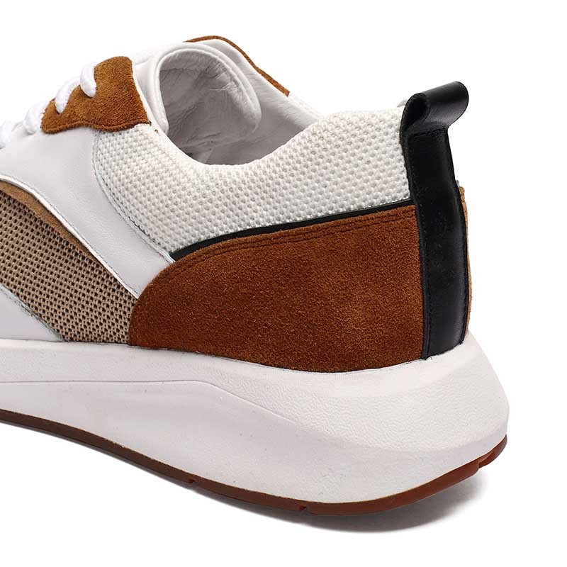 White Brown Lace Up Euro 39size Mens Leather Sneakers Anti Skid