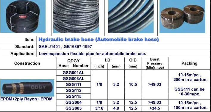 3.2mm internal diameter and 10.5mm outside diamter size dot OEM approved SAE J1401 FMVSS10