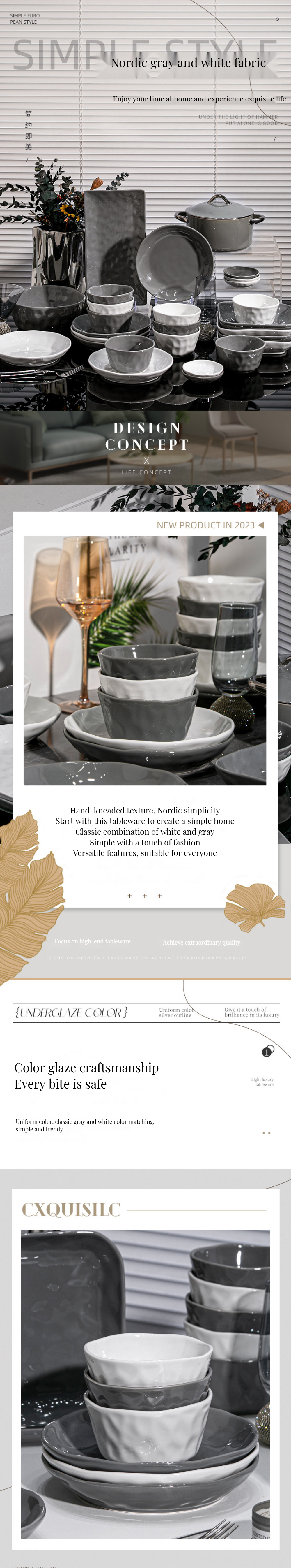 European Style End Ceramic Dinnerware Set Gold Rim Luxury Tablewear Set-Disposable Home