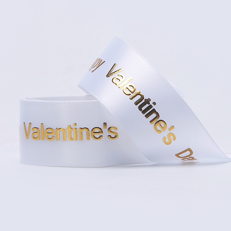 Gold Printing Custom Made Ribbons , Smooth Surface White Satin Ribbon