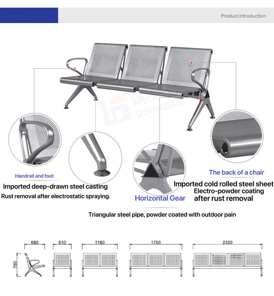 Stainless Steel Waiting Chair for Airport Bank and Hospital Customer Provided Comfort