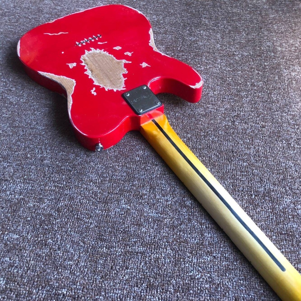 Electric guitar,handmade 6 stings telecast gitaar Tele electric Guitar relics by hands red color master build relic TL