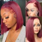 99J Short Bob Straight Human Hair Lace Closure Wig Transparent 13X4 Lace Frontal
