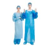 Plastic Disposable CPE Gown Blue Waterproof With Rubber Cuffs