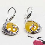 Thai Sterling Silver Yellow Chalcedony Drop Retro Earrings (E170619YELLOW)