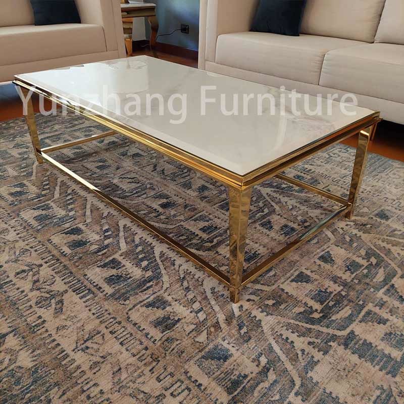 Marble Top Rectangle Center Table Gold 201 Stainless Steel Frame