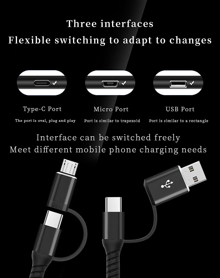 PD 60W Nylon Braided Lightning Cable Fast Charging 4 In One USB Cable