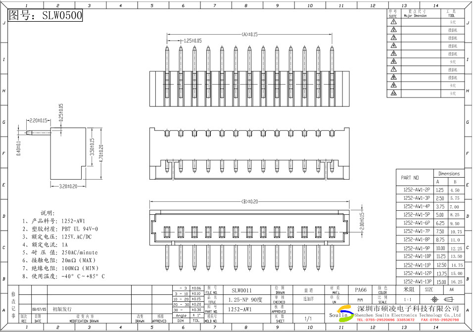Waterproof SLW H4.7 Wafer Connector 1.25 Mm Pitch Straight