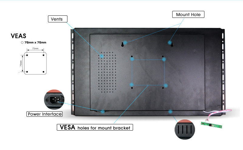 Customizable 7 Inch Open Frame Monitor 1280*720P With Low Power Consumption