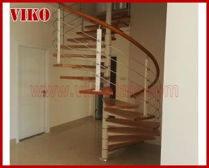 Quality Spiral Staircase VH10S Spiral Stainless Steel Stair Tread Beech Curved Glass Handrail 304 Stainless Steel Railing Glass wholesale
