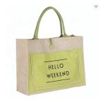 Picnic Jute Tote Bags Hessian Yellow Laminated Long Handles For Gifts