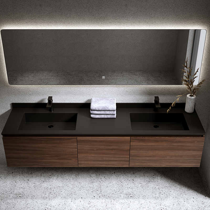 Wooden Modern Style Double Sink Bathroom Vanity with Customized Width and Rectangle