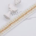 KJ20016 Golden Chain Pearl Trim For Dresses 26mm