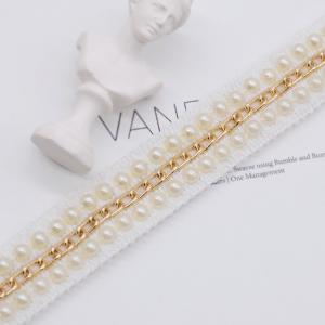 Quality KJ20016 Golden Chain Pearl Trim For Dresses 26mm wholesale