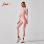 Zipper Crop Top Women 2 Piece Activewear Set High Waist Seamless Yoga Leggings