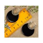 Sterling Silver Black Agate Hoop Earrings(XH021046W )