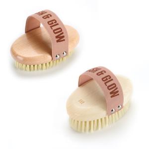 Quality Pink Strap Natural Bristle Back Scrubber Wooden Body Brush Oval Shaped 154g wholesale