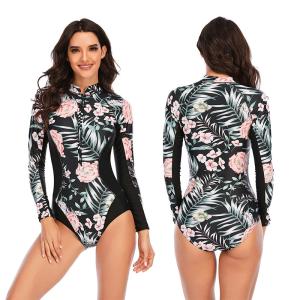 Quality Stand Collar Womens Zipper One Piece Swimsuit Long Sleeve Printed Customized wholesale