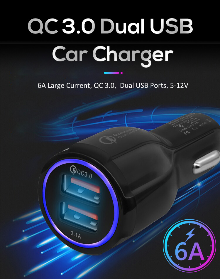 Electric Mobile Phone 12V 8CM QC 3.0 Usb Car Charger