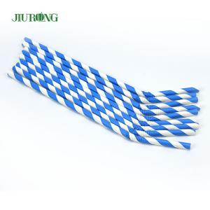 Quality Biodegradable Bendy Paper Drinking Straws Blue Striped Food Grade wholesale